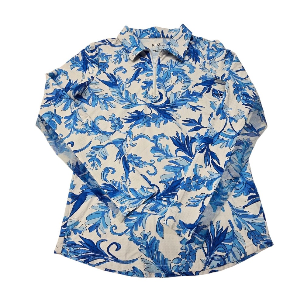 ICIKULS Blue Birds of Paradise Golf Shirt Women SM Tennis Pickleball Athleisure